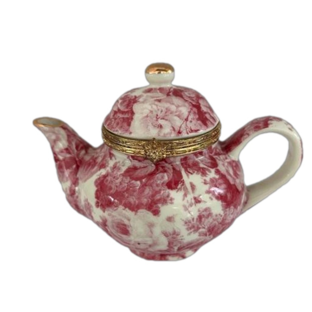 Mini Tea Pot Trinket Box Formalities By Baum Bros Rose Collection Gold Trim